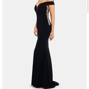 Off the shoulder black gown